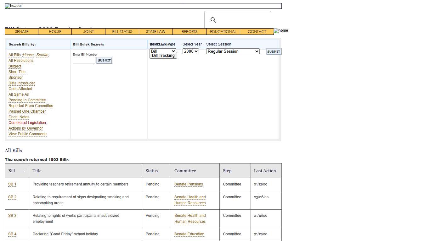 Bill Status - All Bills