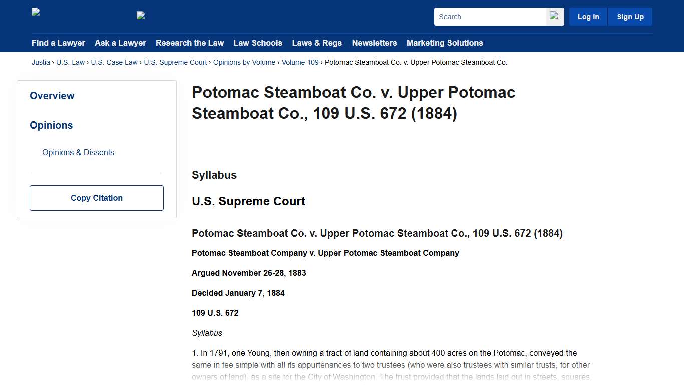Potomac Steamboat Co. v. Upper Potomac Steamboat Co. 109 U.S. 672 (1884) Justia U.S. Supreme Court Center